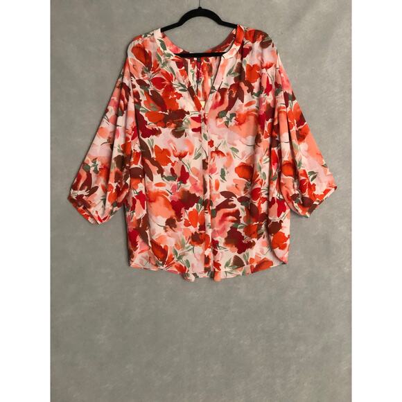 NYDJ Women's 2X Pin Tuck Floral Blouse in Utopia NEW - Picture 1 of 9